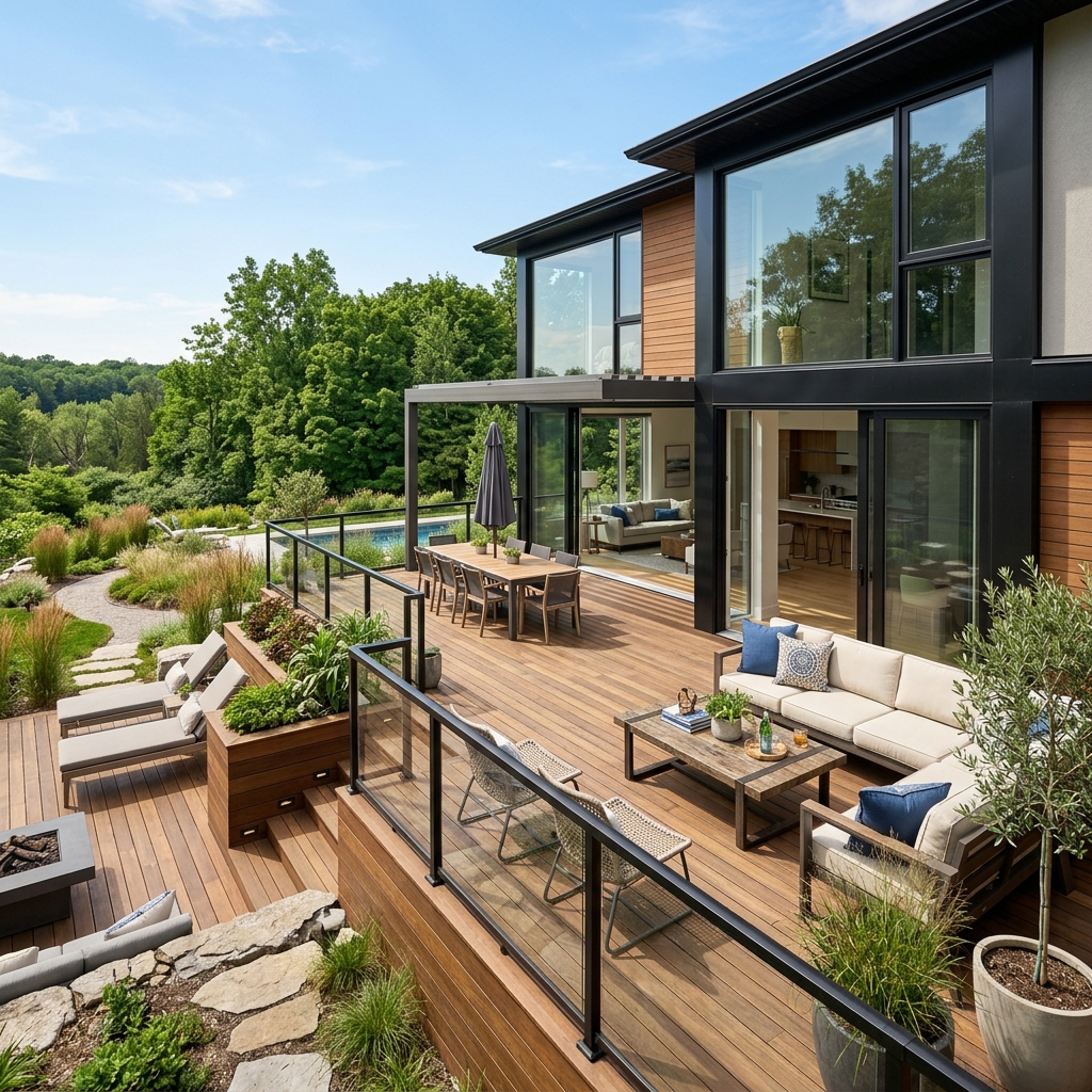 Custom wooden deck construction