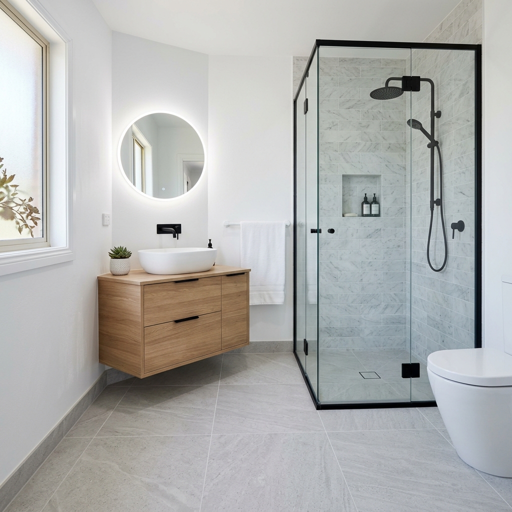 Bathroom renovation with new tile, fixtures and glass shower in Quincy, MA