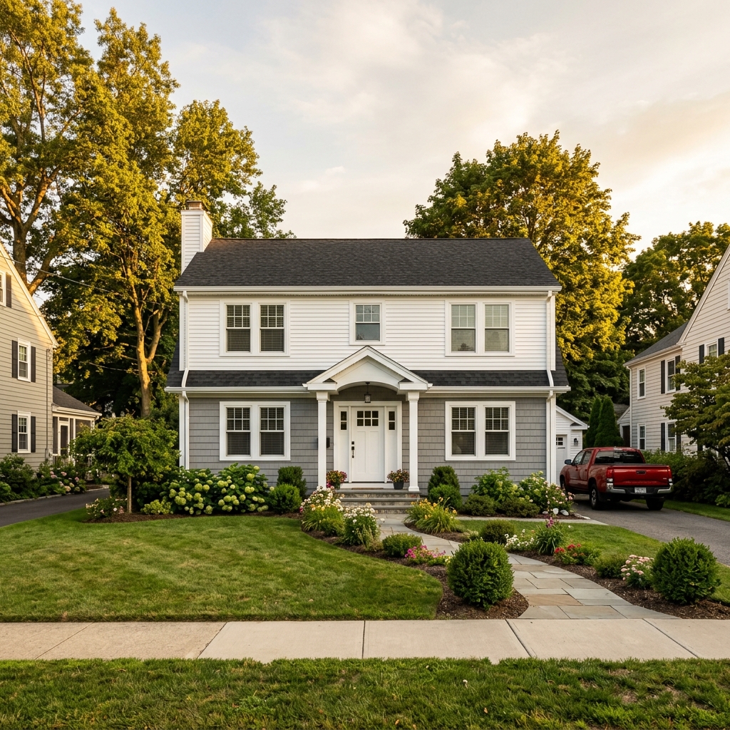 Exterior siding replacement on a colonial home in Newton, MA